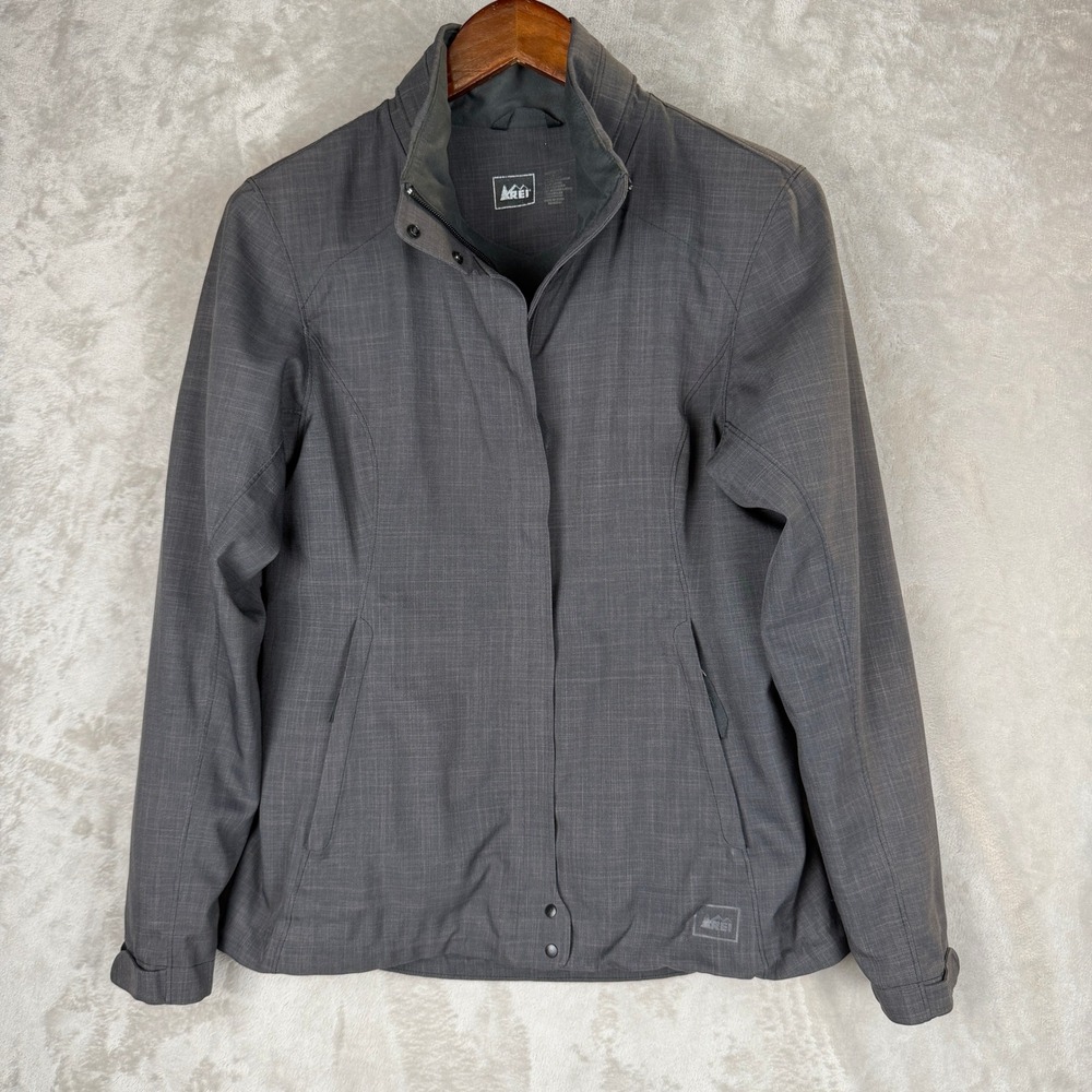 REI Co-op Womens Small Gray Crosshatch Softshell Jacket Full Zip Windbreaker